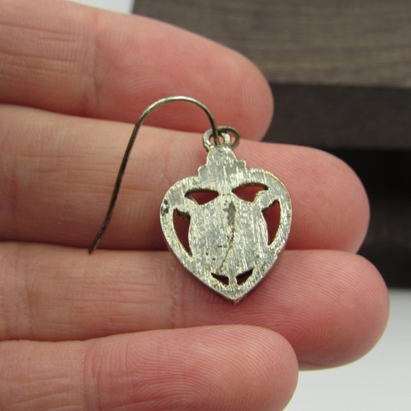 Silver Tone Heart Dangle Earrings Vintage Costume - Picture 2 of 5
